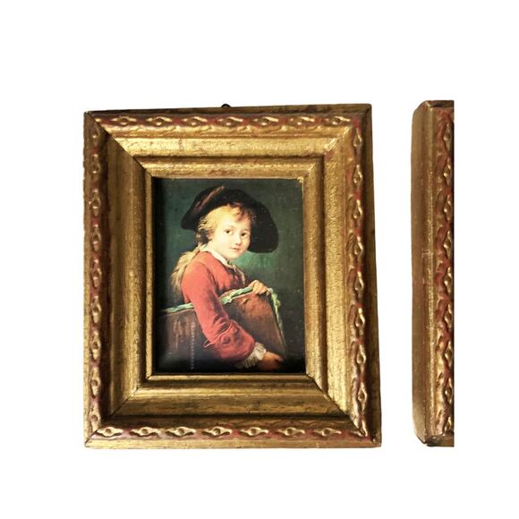 Vintage Set of Small Prints Boy and Girl Gold Framed Made in Italy - Picture 2 of 6